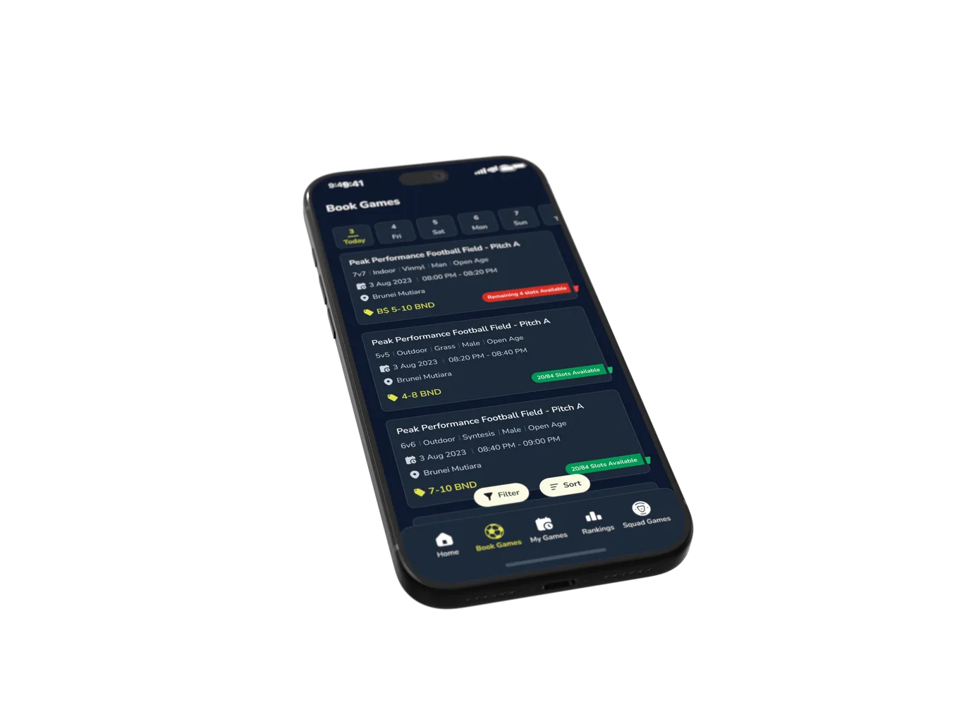 The Buddy Balls app showing games to book